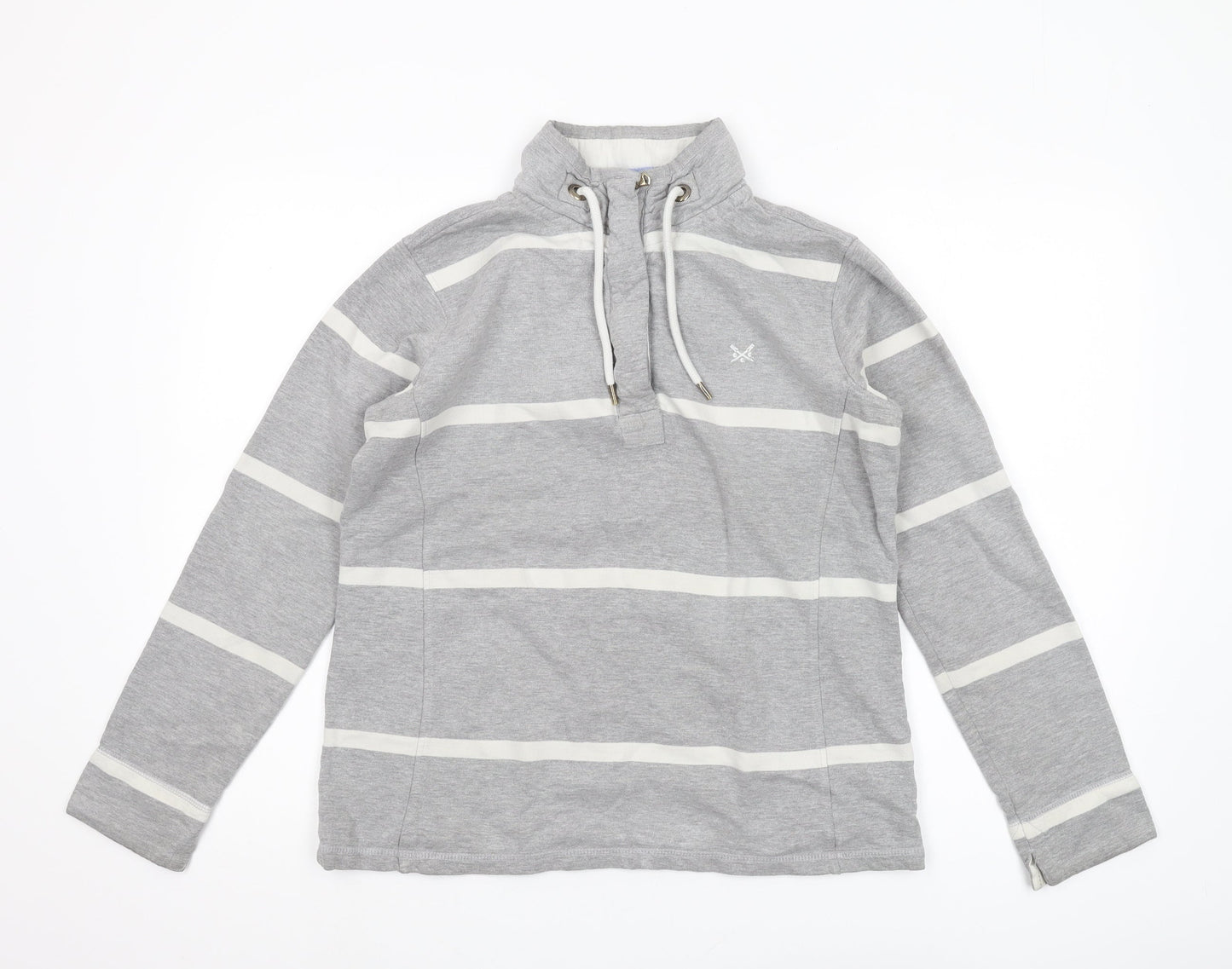 Crew Clothing Women's Grey Striped Henley Sweatshirt, Size 10