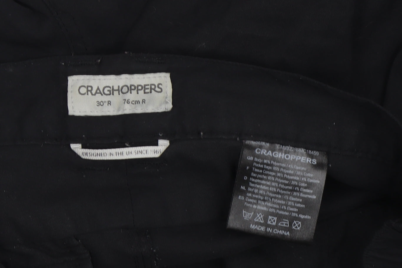 Craghoppers Black Cargo Trousers M Unisex Quick Dry