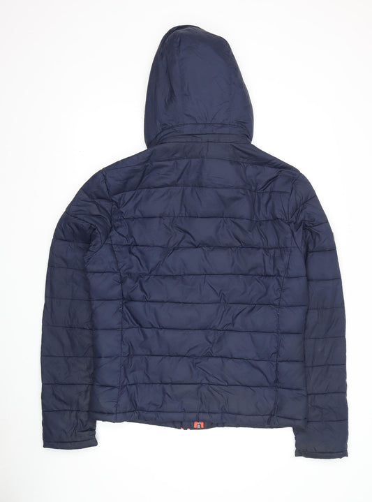 Superdry Men's Blue Puffer Jacket L Hooded Zipped