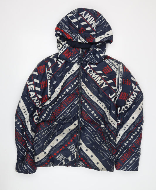 Tommy Jeans Women's Multicoloured Hooded Puffer Jacket S