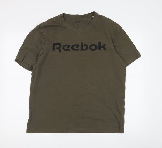 Reebok Men's Green Logo T-Shirt L Crew Neck