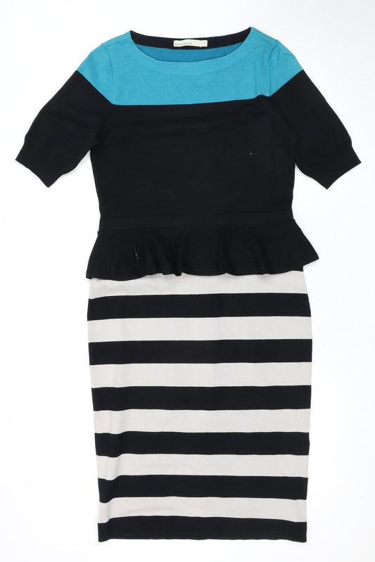 Karen Millen Women's Black Striped Peplum Dress, Size 4