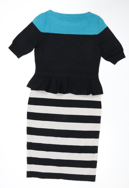 Karen Millen Women's Black Striped Peplum Dress, Size 4