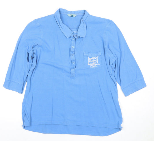 FatFace Women's Blue Polo 3/4 Sleeve Nautical Top