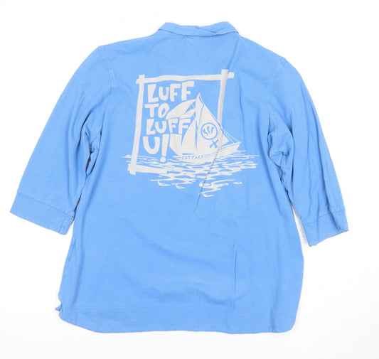Fat Face Women's Blue Polo 3/4 Sleeve Nautical Top