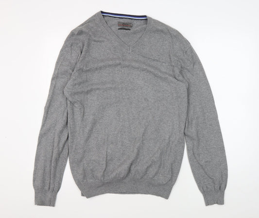 Jeff Banks Men’s Grey V-Neck Medium Pullover Cotton Cashmere