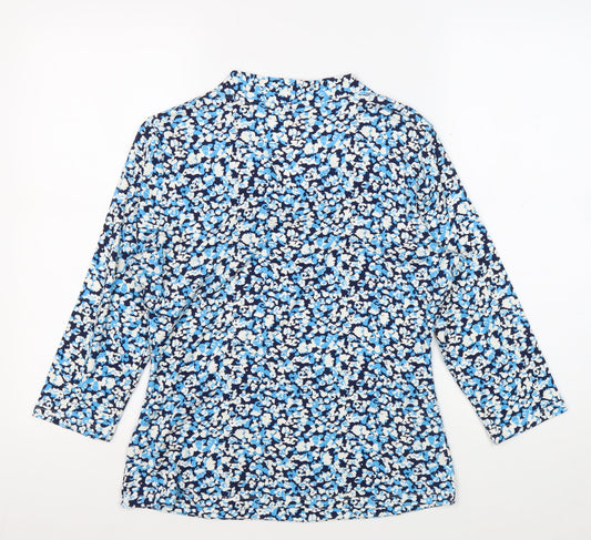 WoolOvers Women's Blue Floral 3/4 Sleeve Blouse Medium