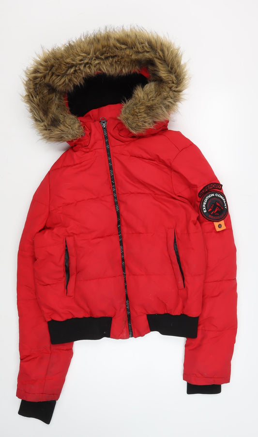 Superdry Women's Red Puffer Jacket Size 14