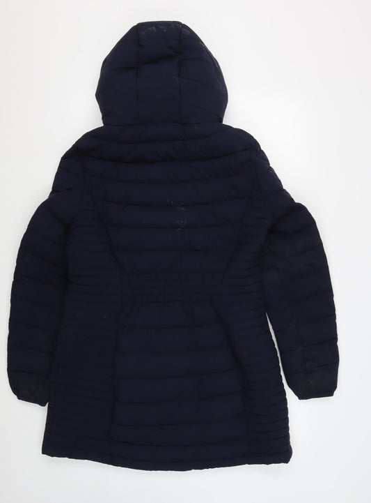 DKNY Women's Black Puffer Jacket L Hooded Casual Winter