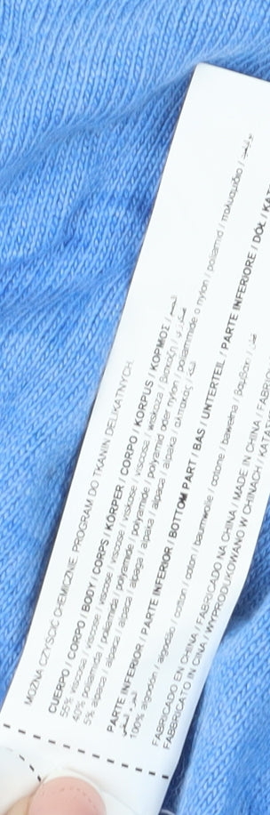 Brand and care label for Sfera Women's Blue Crew Neck jumper, size 14
