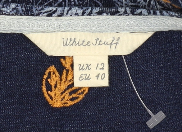 White Stuff Women's Blue Tunic, Floral Embroidered, Size 12