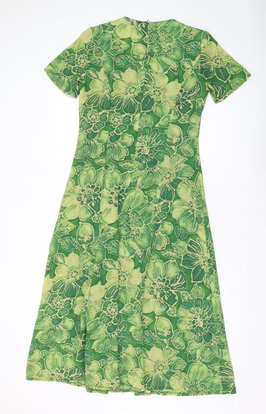 Alexon Women's Green Floral Midi Dress, Size 8, Scoop Neck