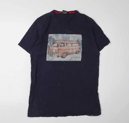 Mens UK Size M Animal Blue Cotton T-Shirt