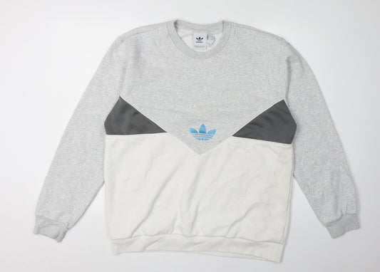 Adidas Men's Grey Graphic Print Pullover Sweatshirt L
