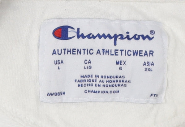 Champion Men's White Hoodie Large Graphic Logo