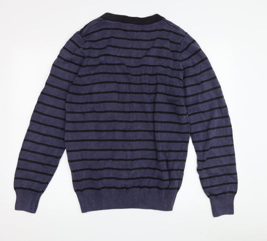 Zara Boys Blue Striped Cardigan, Size 10, V-Neck, Cotton