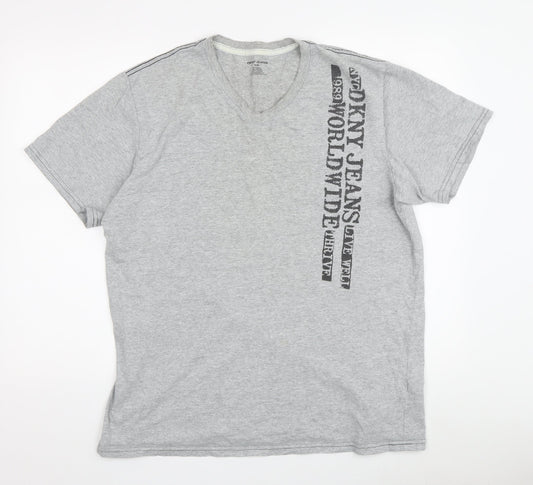 DKNY Jeans Men’s Grey V-Neck Graphic T-Shirt M