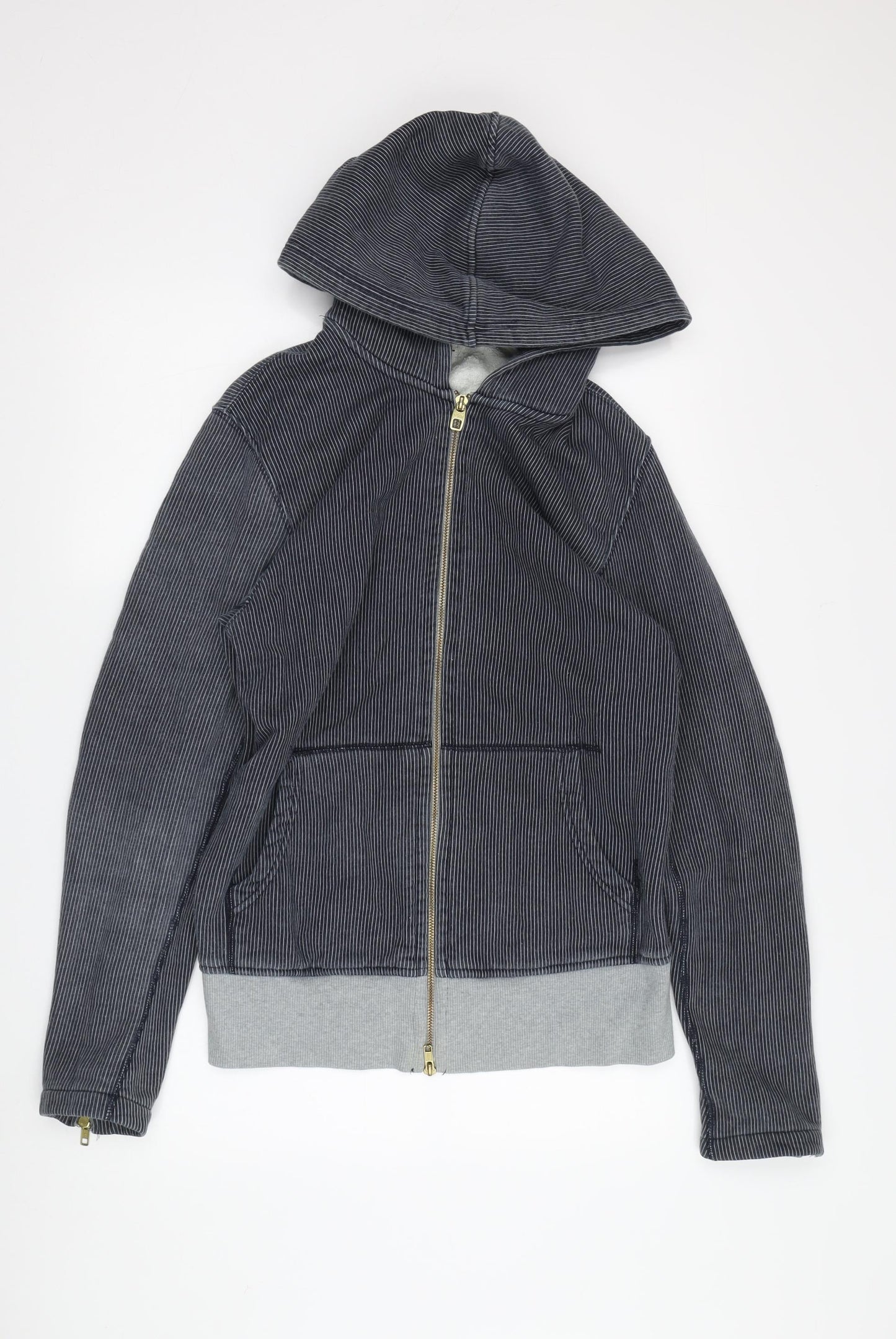 Diesel Men's Grey Striped Full Zip Hoodie Medium