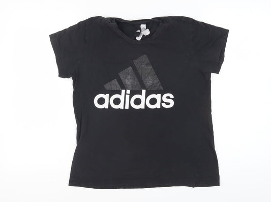 Womens UK Size XL adidas Black 100% Cotton T-Shirt