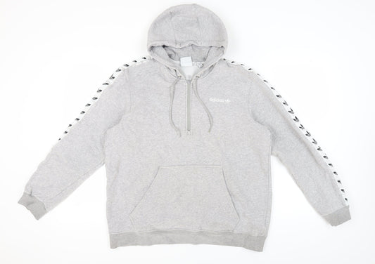 Adidas Men's Grey XL Pullover Hoodie with Logo Accents