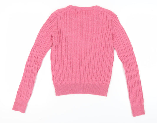 Jack Wills Women's Pink Cable-Knit Wool Jumper Size 6
