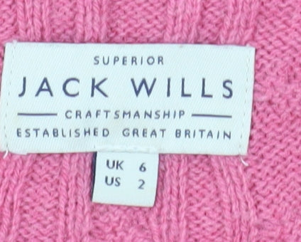 Jack Wills Women's Pink Cable-Knit Wool Jumper Size 6