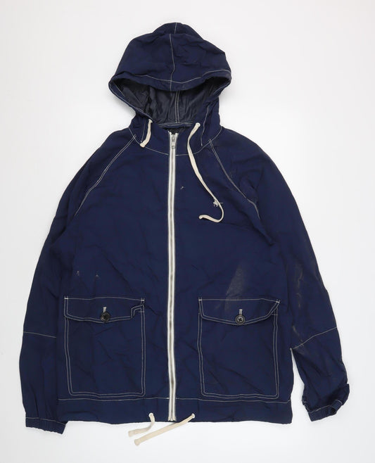 Jack Wills Men's Blue Hooded Windbreaker Jacket L