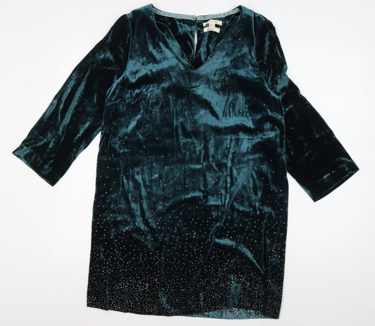 White Stuff Women's Green Velvet Shift Dress Size 12