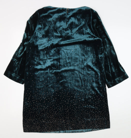 White Stuff Women's Green Velvet Shift Dress Size 12