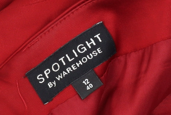 Brand and care label for Warehouse Red Hi-Low Strapless Dress, size 12