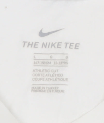 Nike Teens White Cotton T-Shirt, Size 12, Athletic Fit