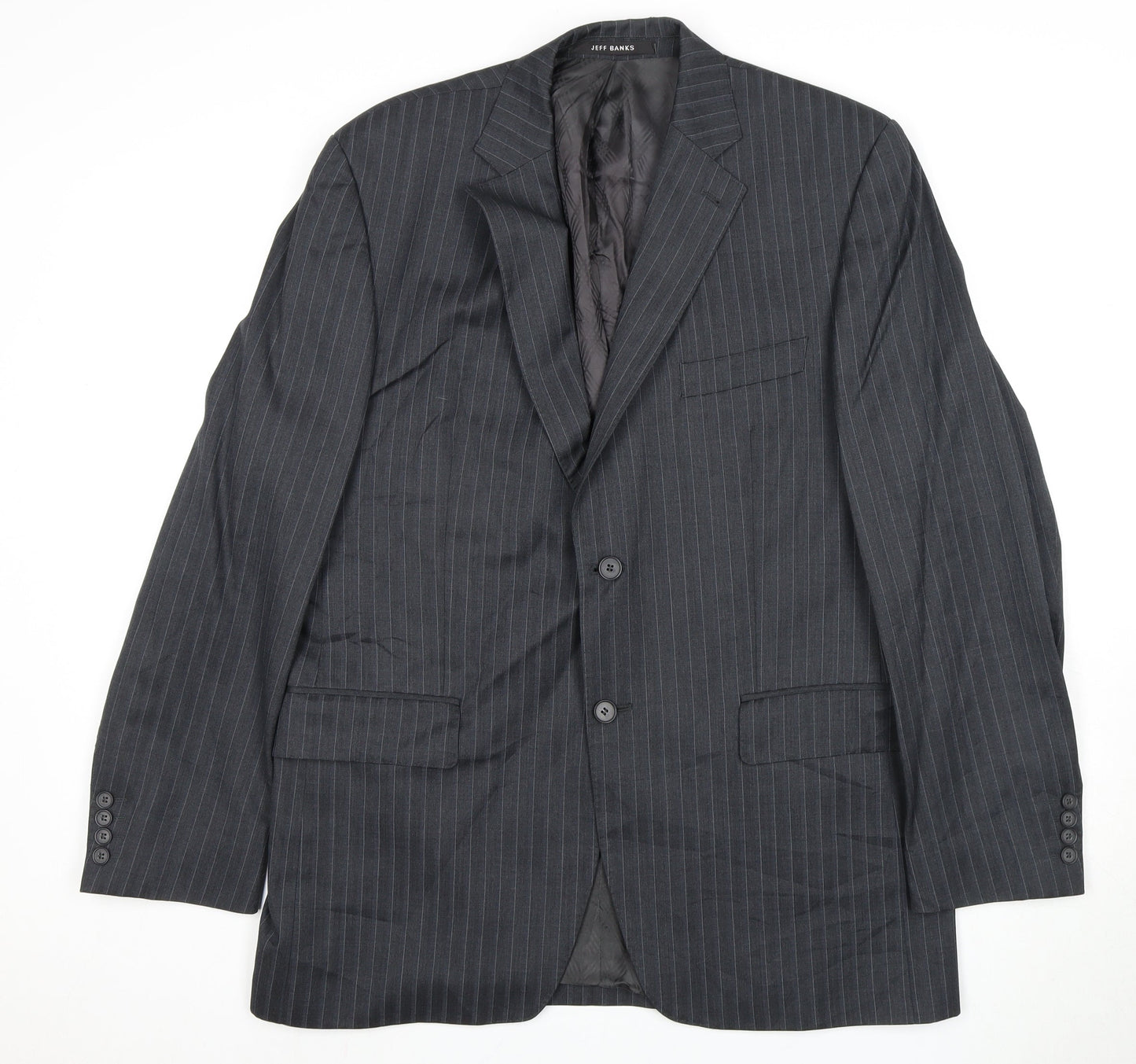 Jeff Banks Men's Grey Striped Suit Jacket, Size 42L, Formal