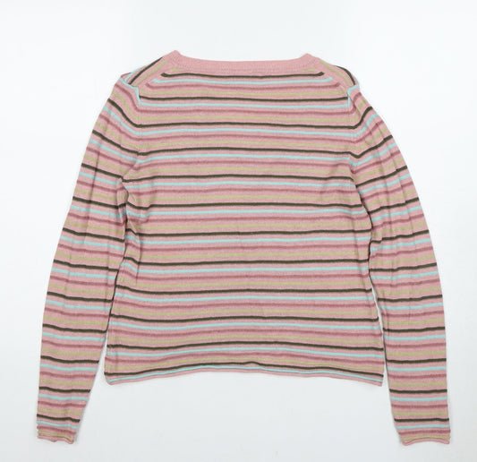 Laura Ashley Women's Pink Striped V-Neck Jumper, Size 12