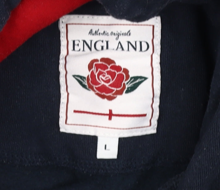 England Men's Blue Pullover Hoodie with Embroidery L