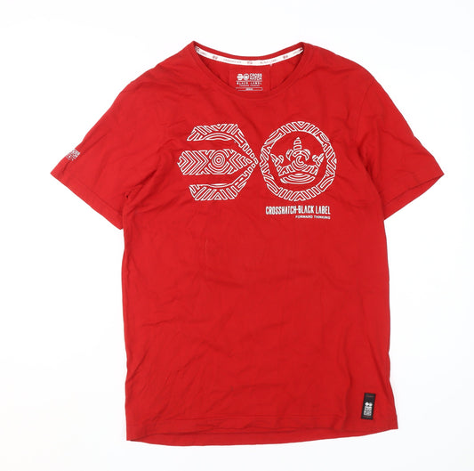 Mens UK Size M Crosshatch Red Cotton T-Shirt