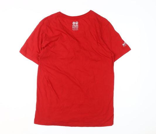 Mens UK Size M Crosshatch Red Cotton T-Shirt