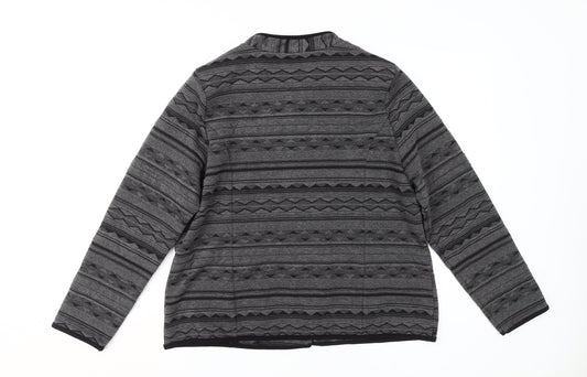Klass Women's Black Grey Geometric Bomber Jacket Size 16