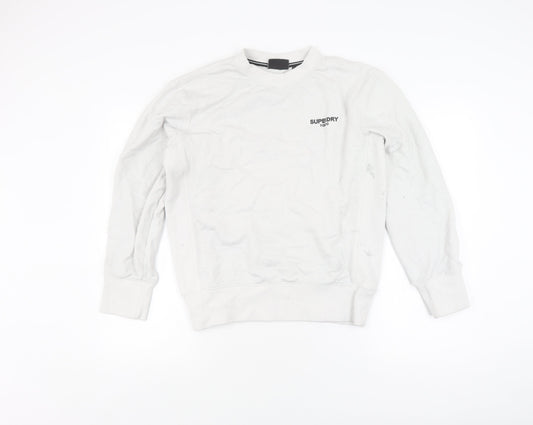 Unisex Adults UK S Regular Superdry White Pullover Sweatshirt