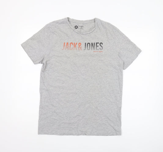 Jack & Jones Men's Grey T-Shirt, L, Breathable Jersey