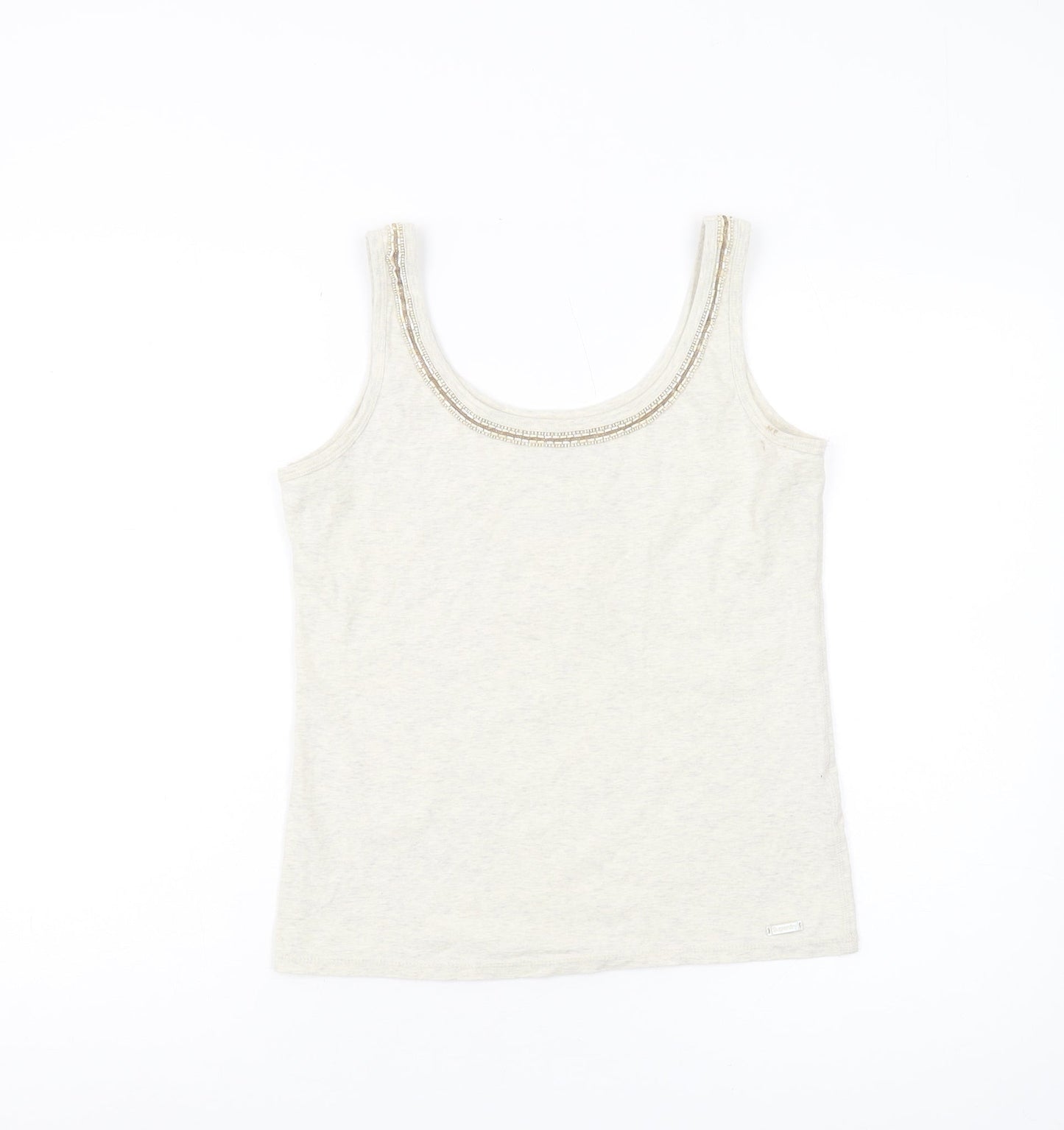 Superdry Women’s Beige Tank Top, Size S, Beaded Accents