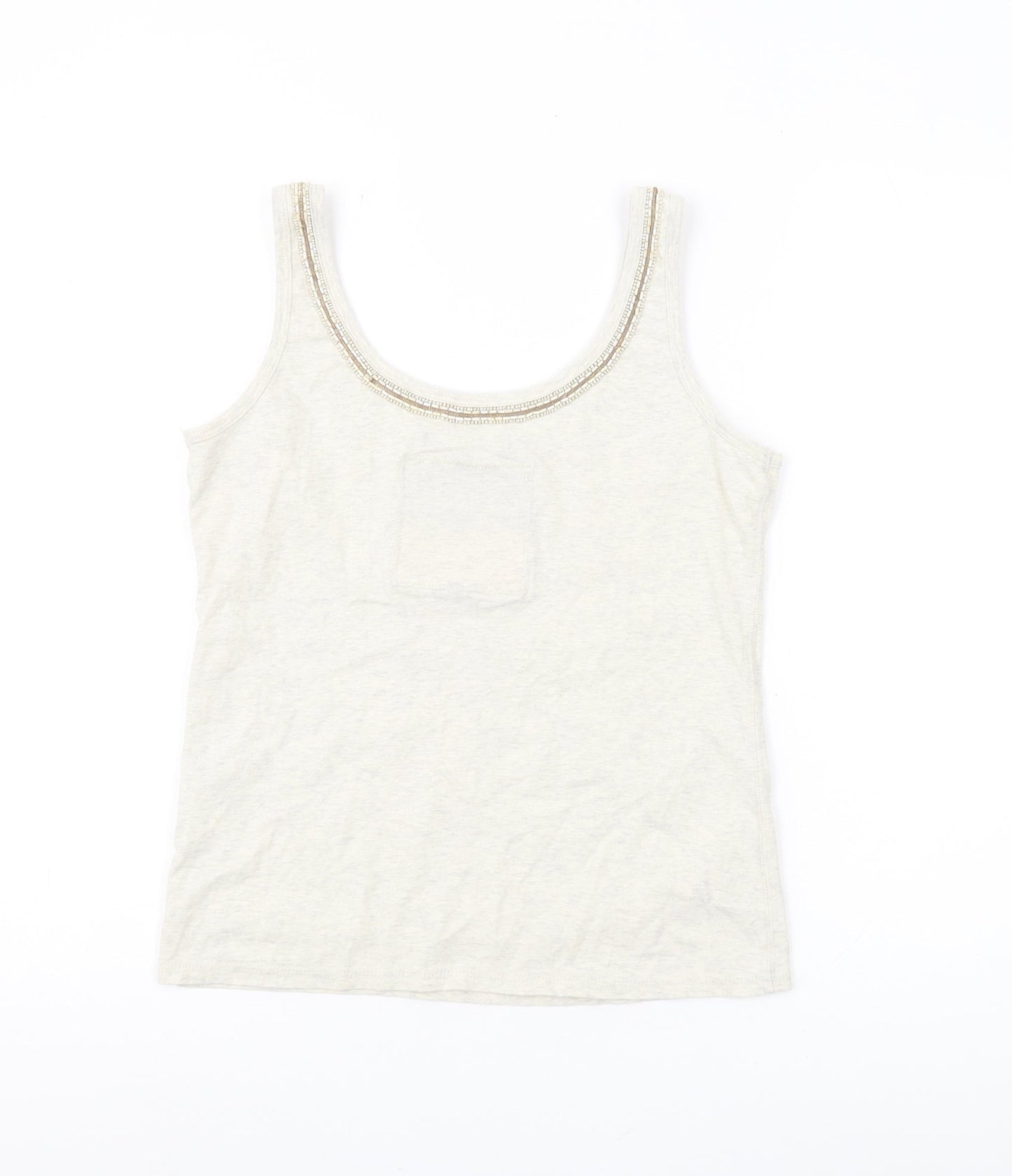 Superdry Women’s Beige Tank Top, Size S, Beaded Accents