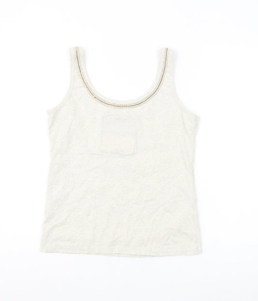 Superdry Women’s Beige Tank Top, Size S, Beaded Accents