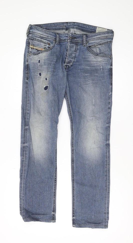 Diesel Men's Blue Tapered Jeans Size 36 - Distressed Style