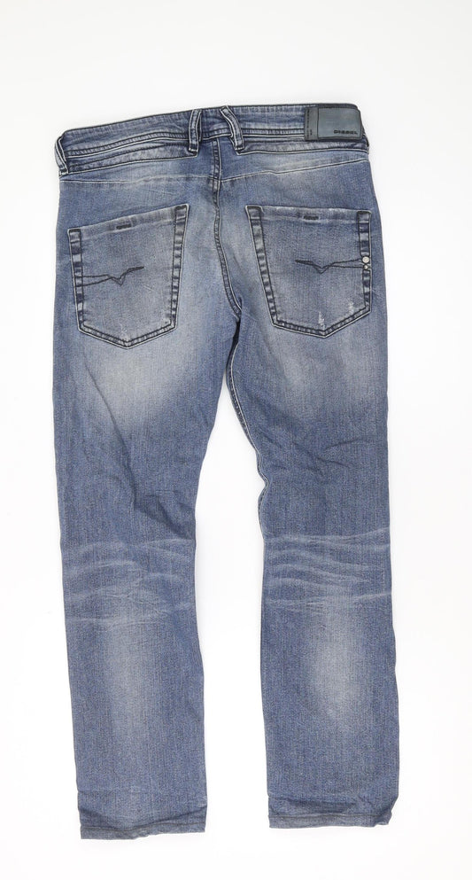 Diesel Men's Blue Tapered Jeans Size 36 - Distressed Style