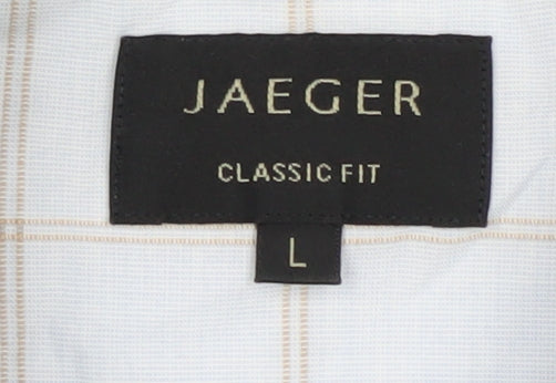 Brand and care label for Jaeger Classic Fit Men's White Check Shirt L