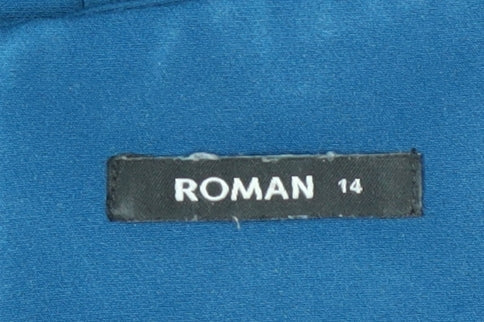 Roman Blue Sheath Dress, Size 14, Women, V-Neck
