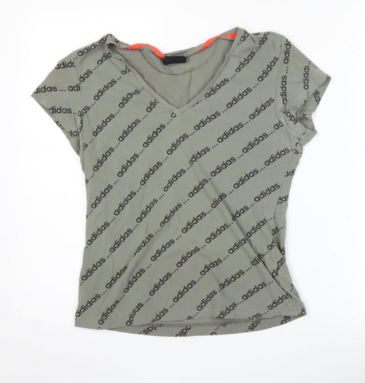 Womens UK Size L adidas Green Cotton Blend T-Shirt