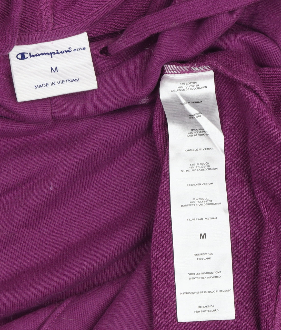Champion Purple Unisex Hoodie M Logo Pullover