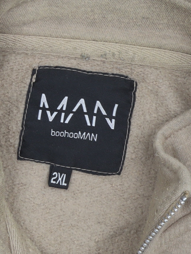 Close-up detail of boohooMAN men’s beige 2xl 1/4 zip sweatshirt