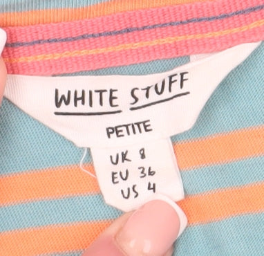 White Stuff Women's Blue Striped T-Shirt, Size 8